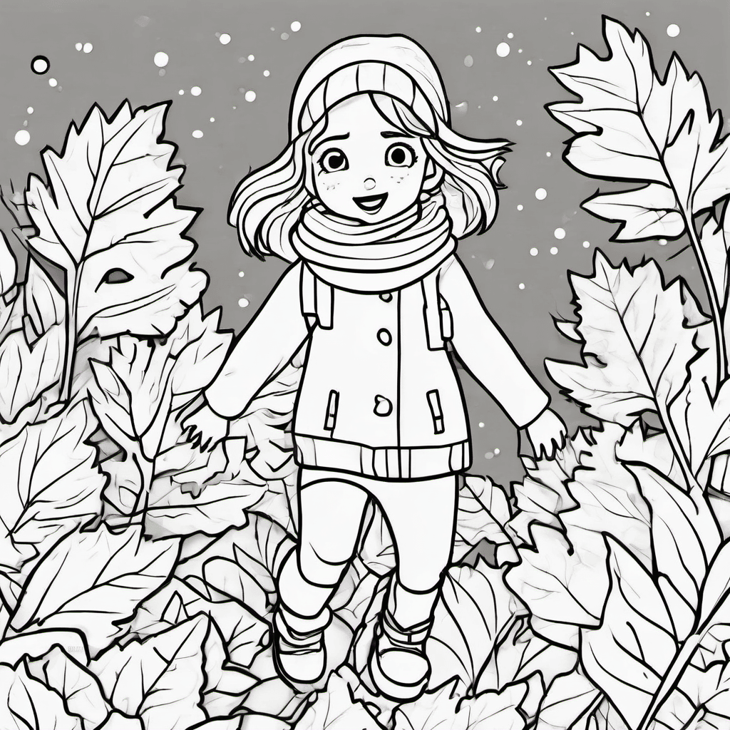 A girl wearing a scarf and boots while jumping into leaf piles Make the girl's f