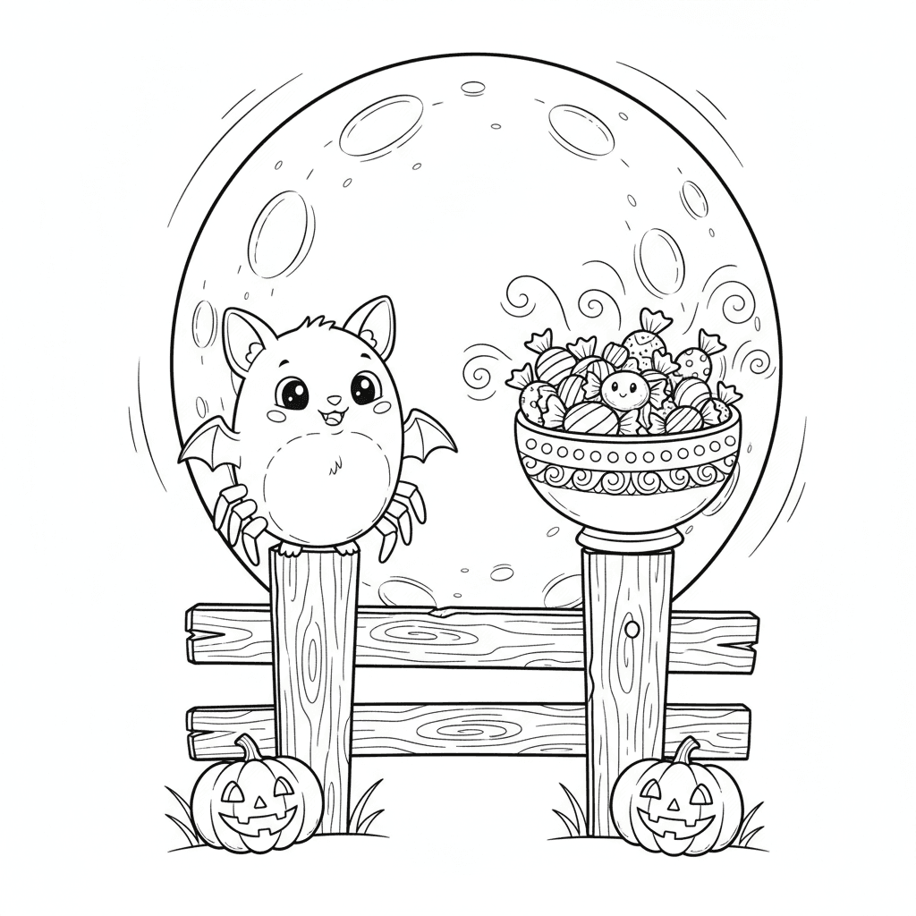 Bat and spider friends sharing candy
