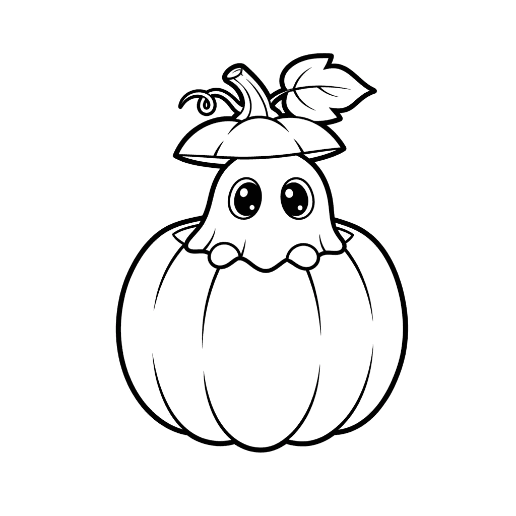 Baby ghost peeking out of a pumpkin