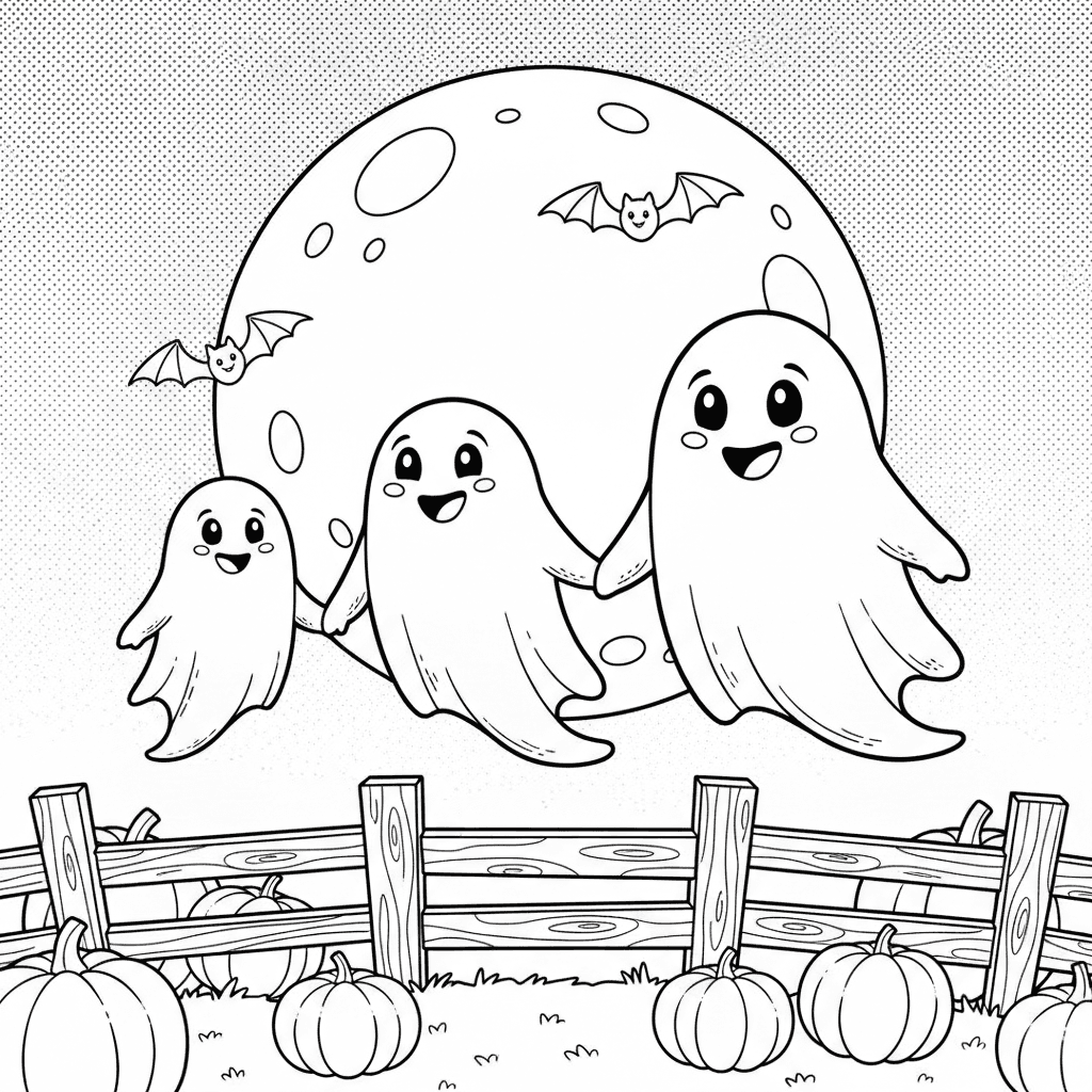 Three happy ghosts under the moon