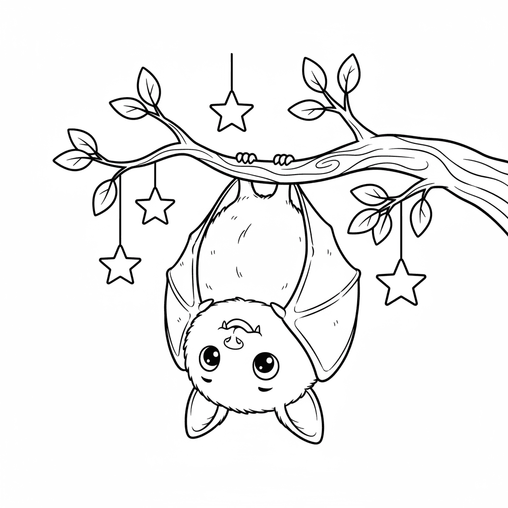 Smiling bat hanging upside down
