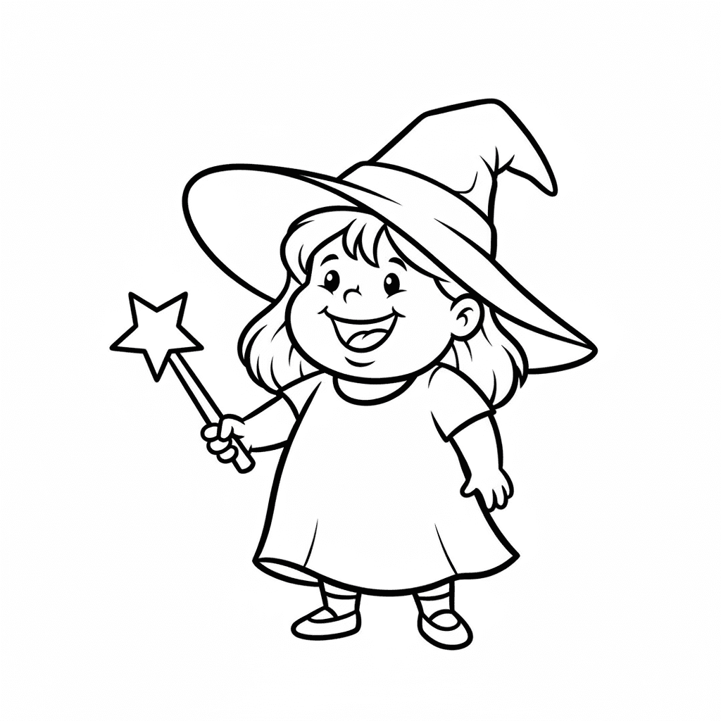 Little witch with a big hat and a wand