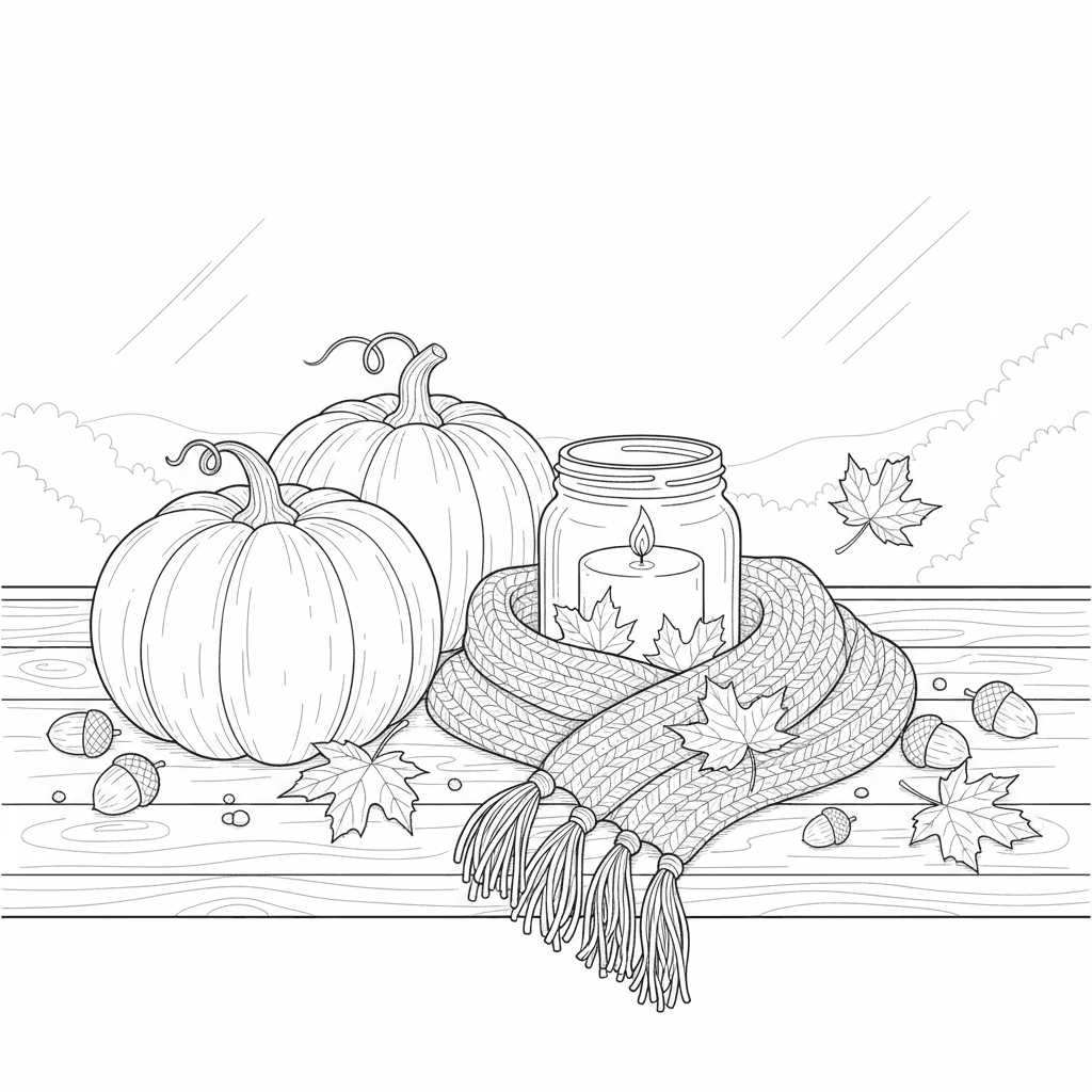 Autumn still life with pumpkins and a candle