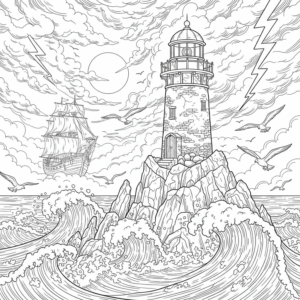 Haunted lighthouse on a stormy night