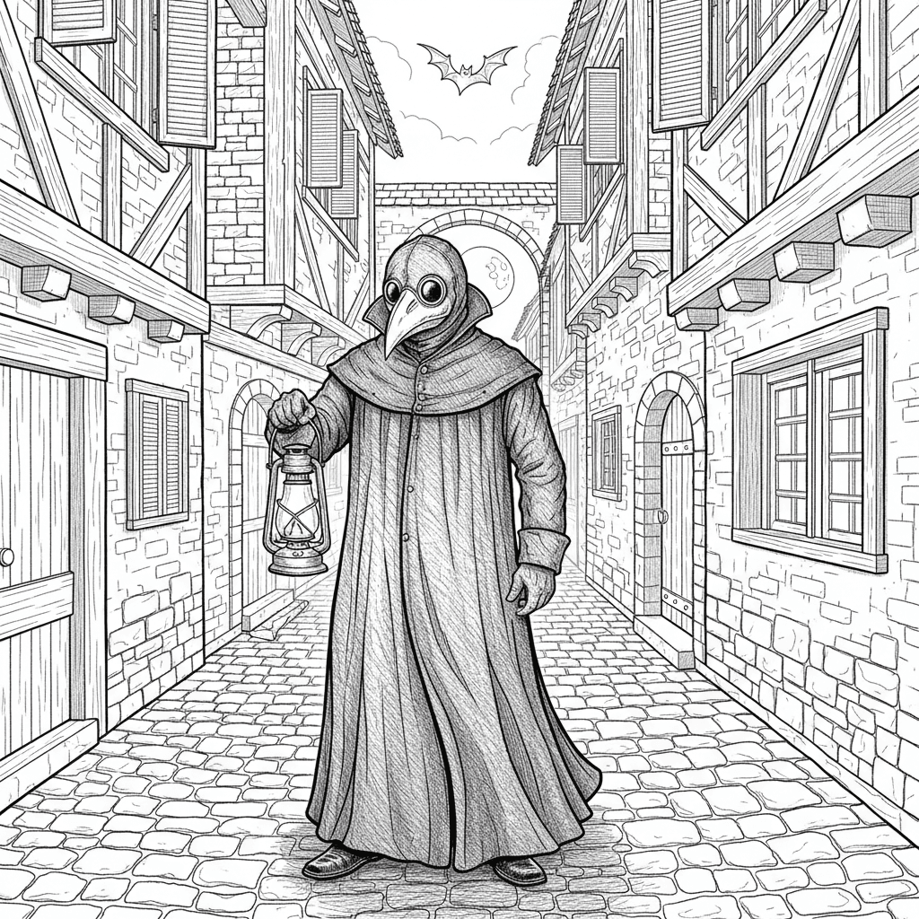 Plague doctor with a lantern