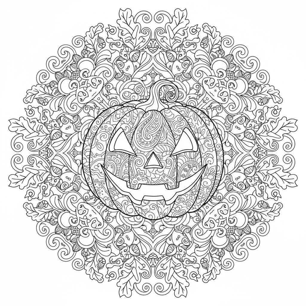Patterned jack-o'-lantern mandala