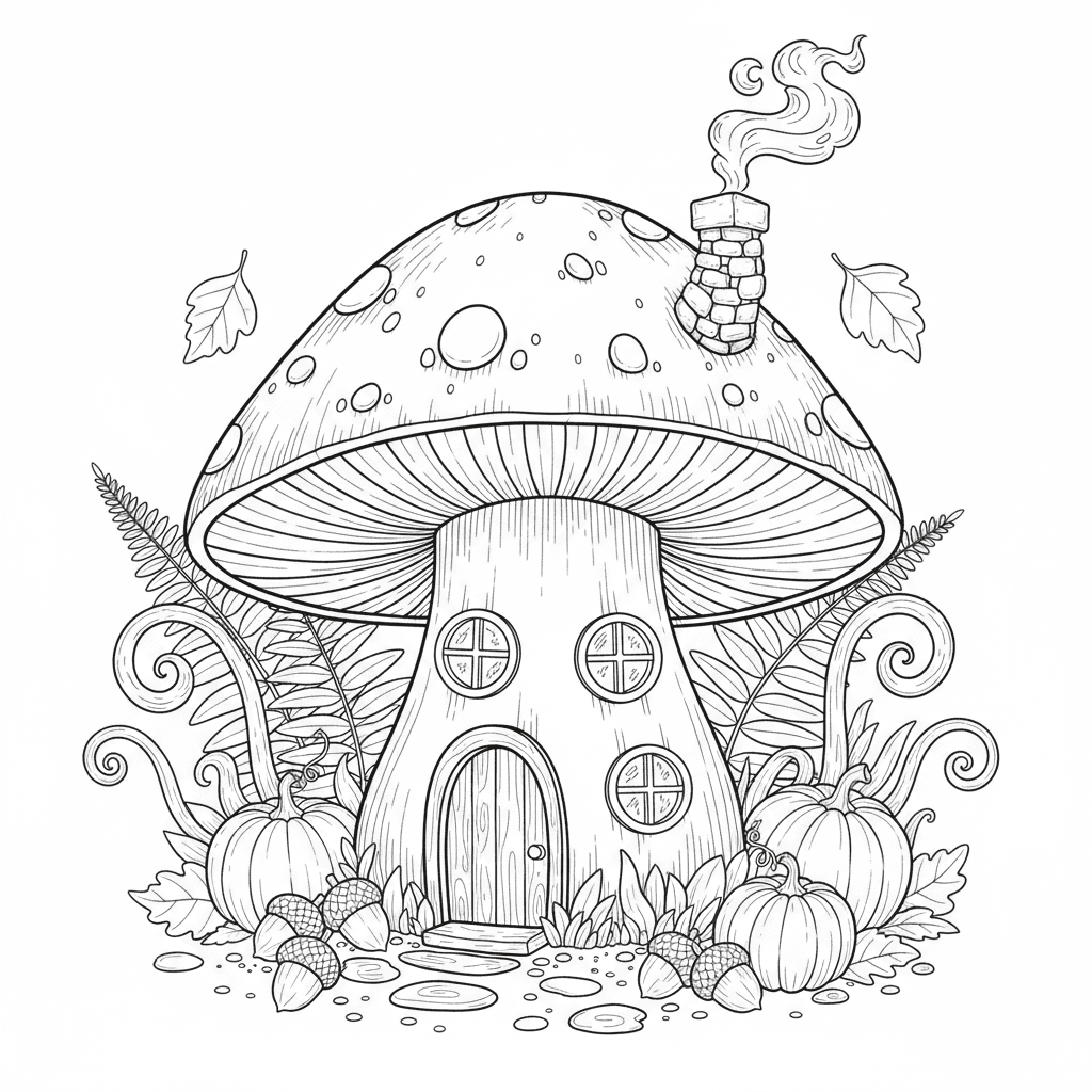 Mushroom house in an autumn forest