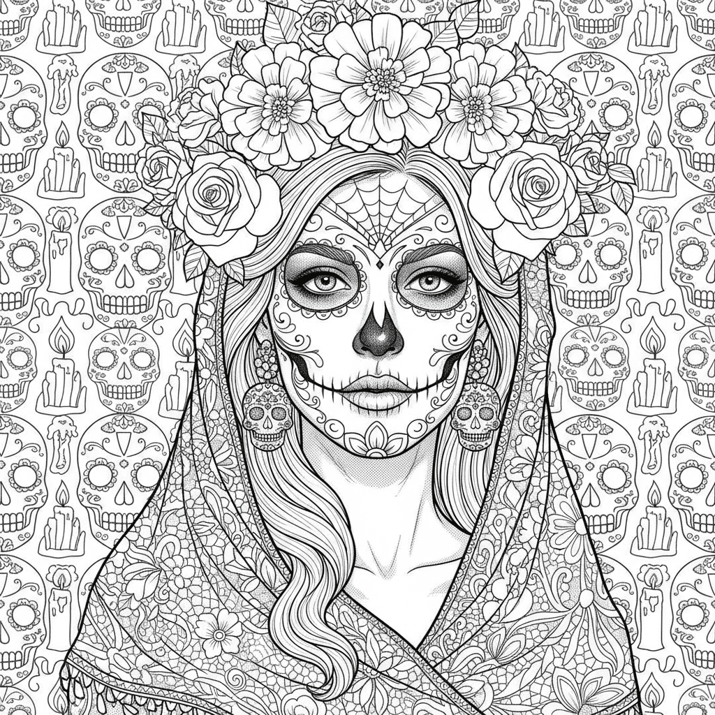 Calavera woman with a floral crown