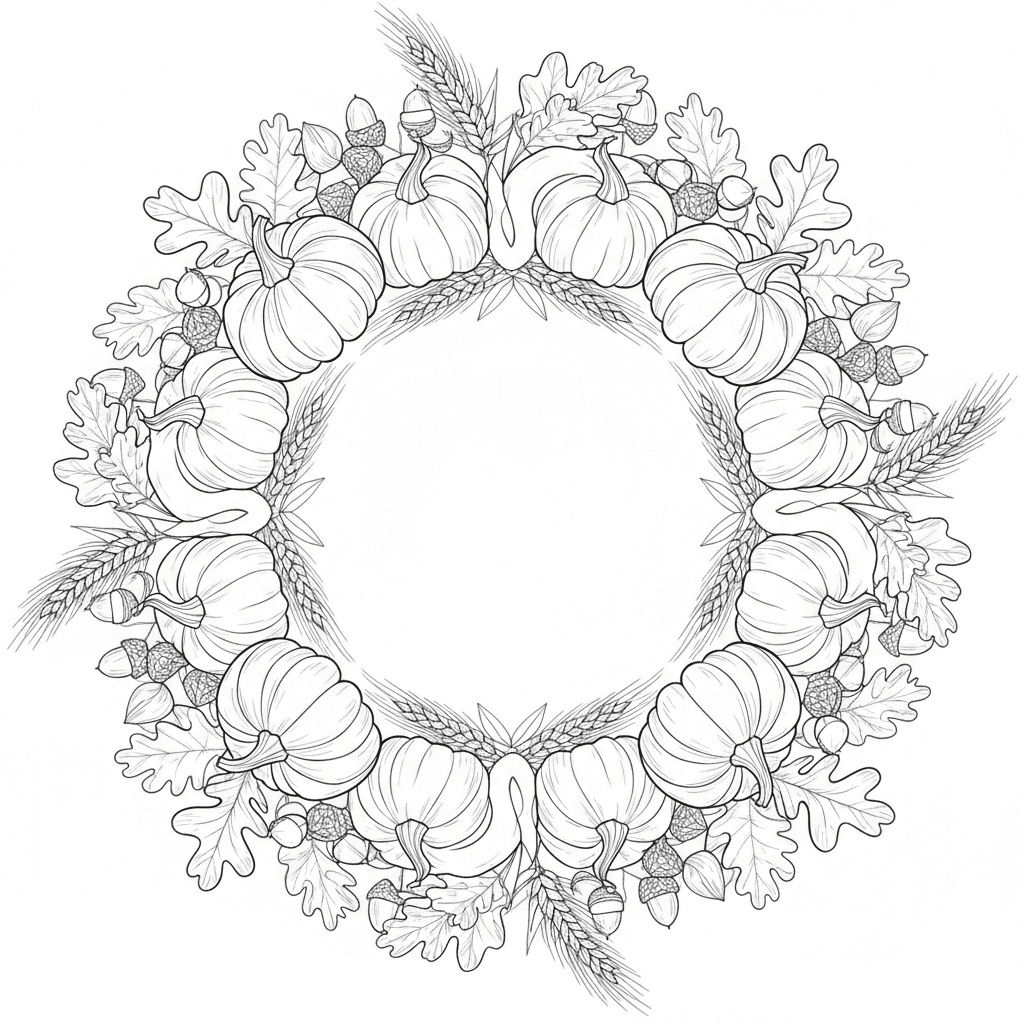 Detailed pumpkin harvest wreath