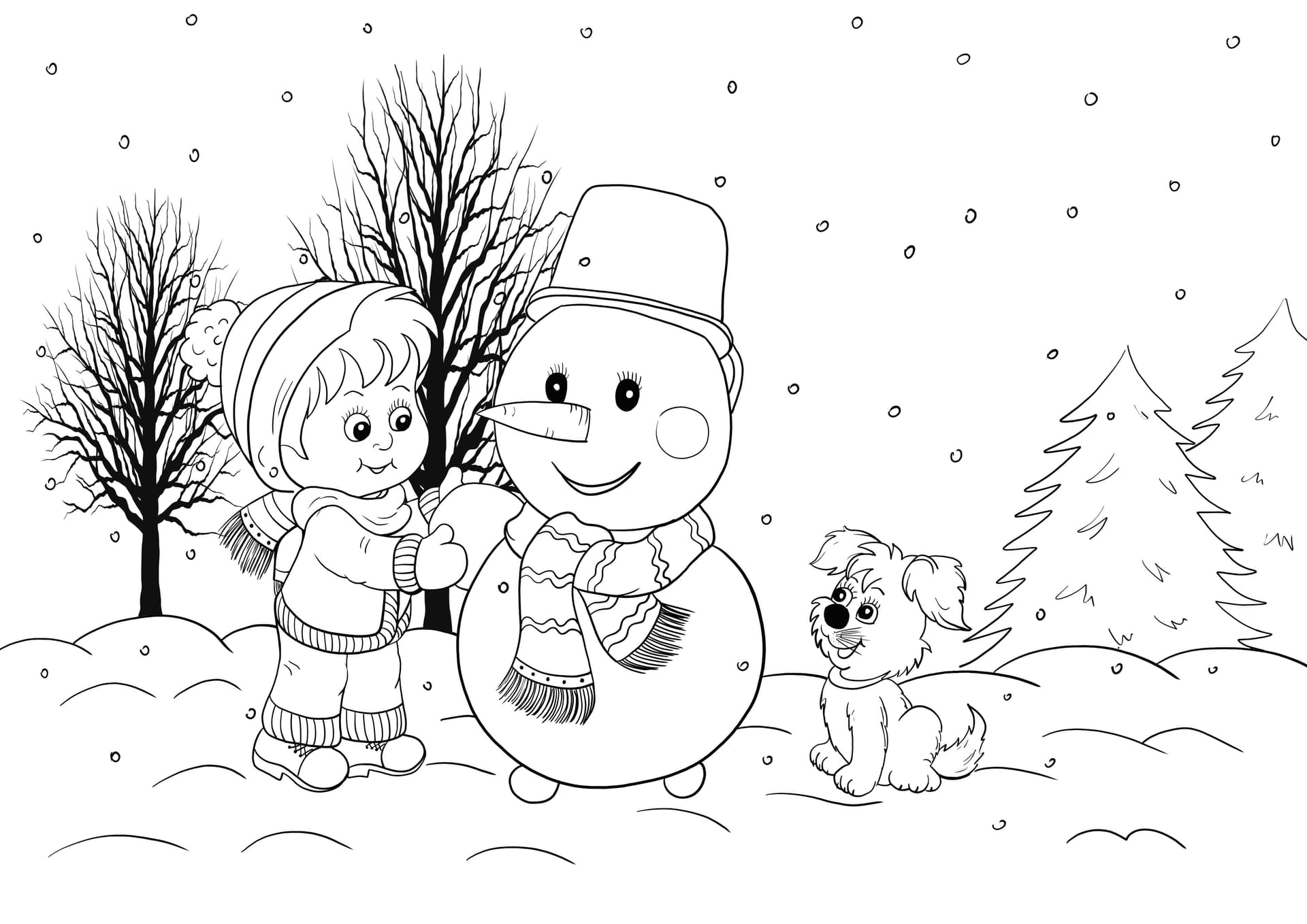 boy making a snowman in winter