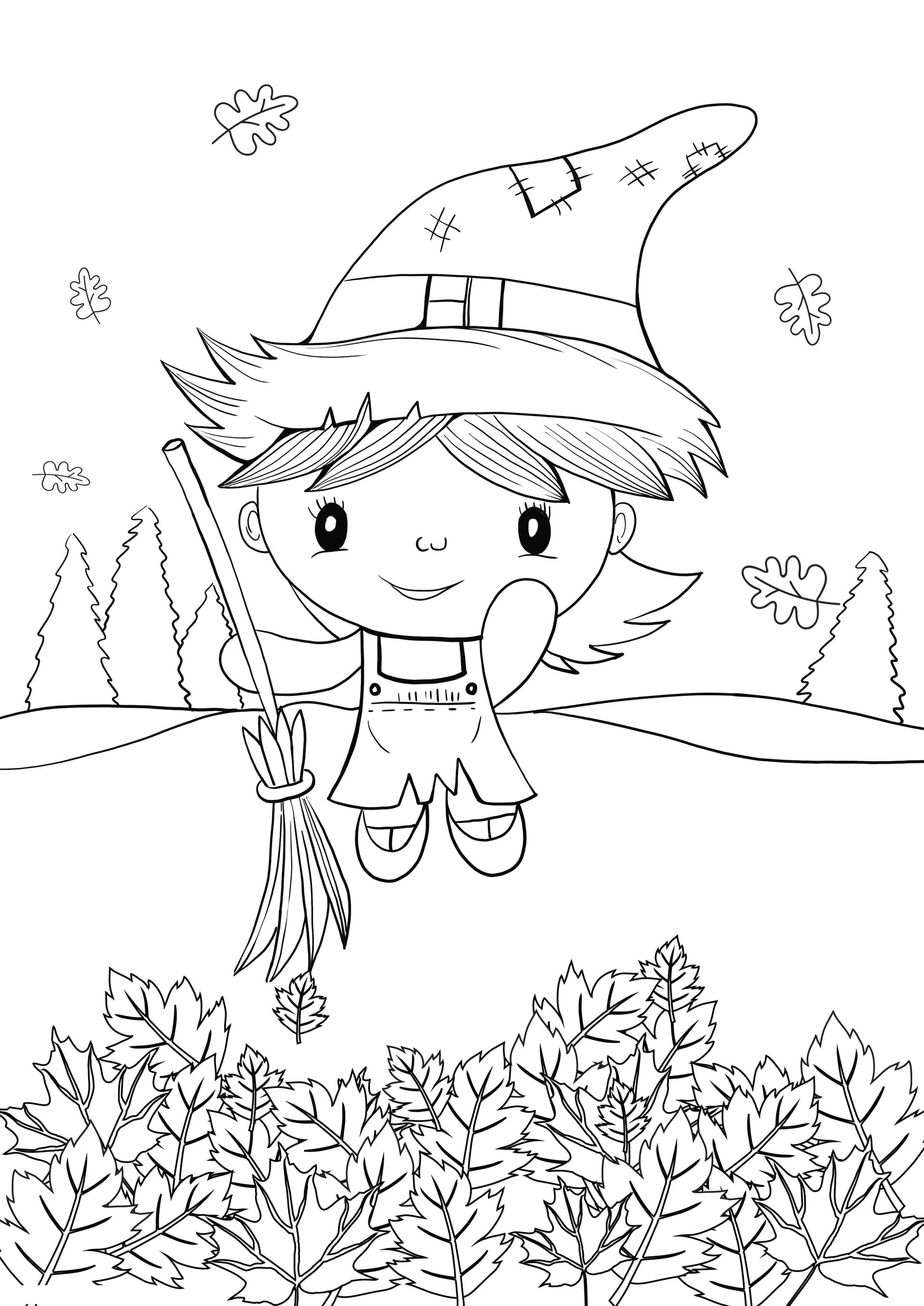 sweeping boy autumn leaves