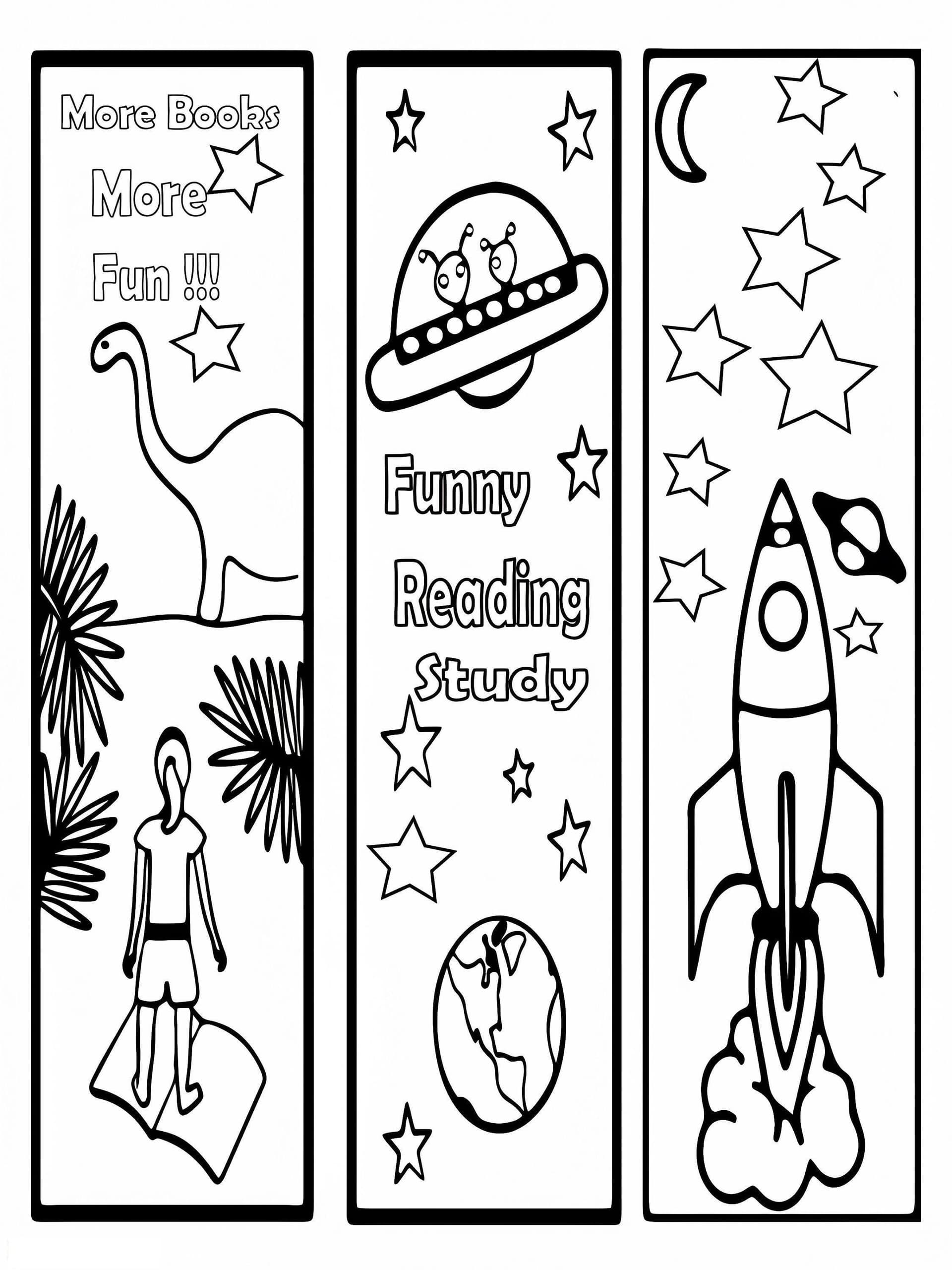 Dinosaur Spaceship And Rocket Bookmark For Kids