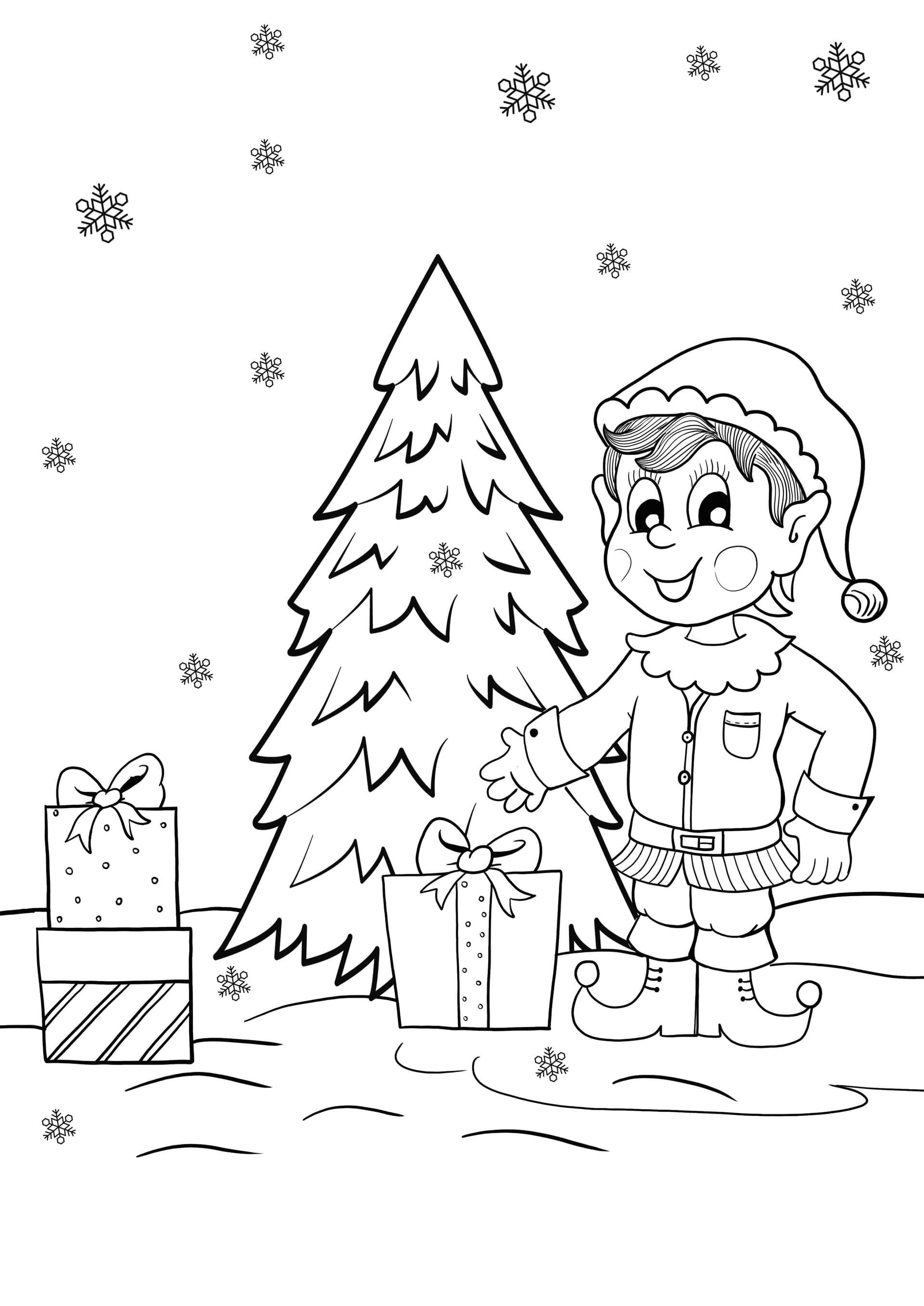 elf and Christmas presents