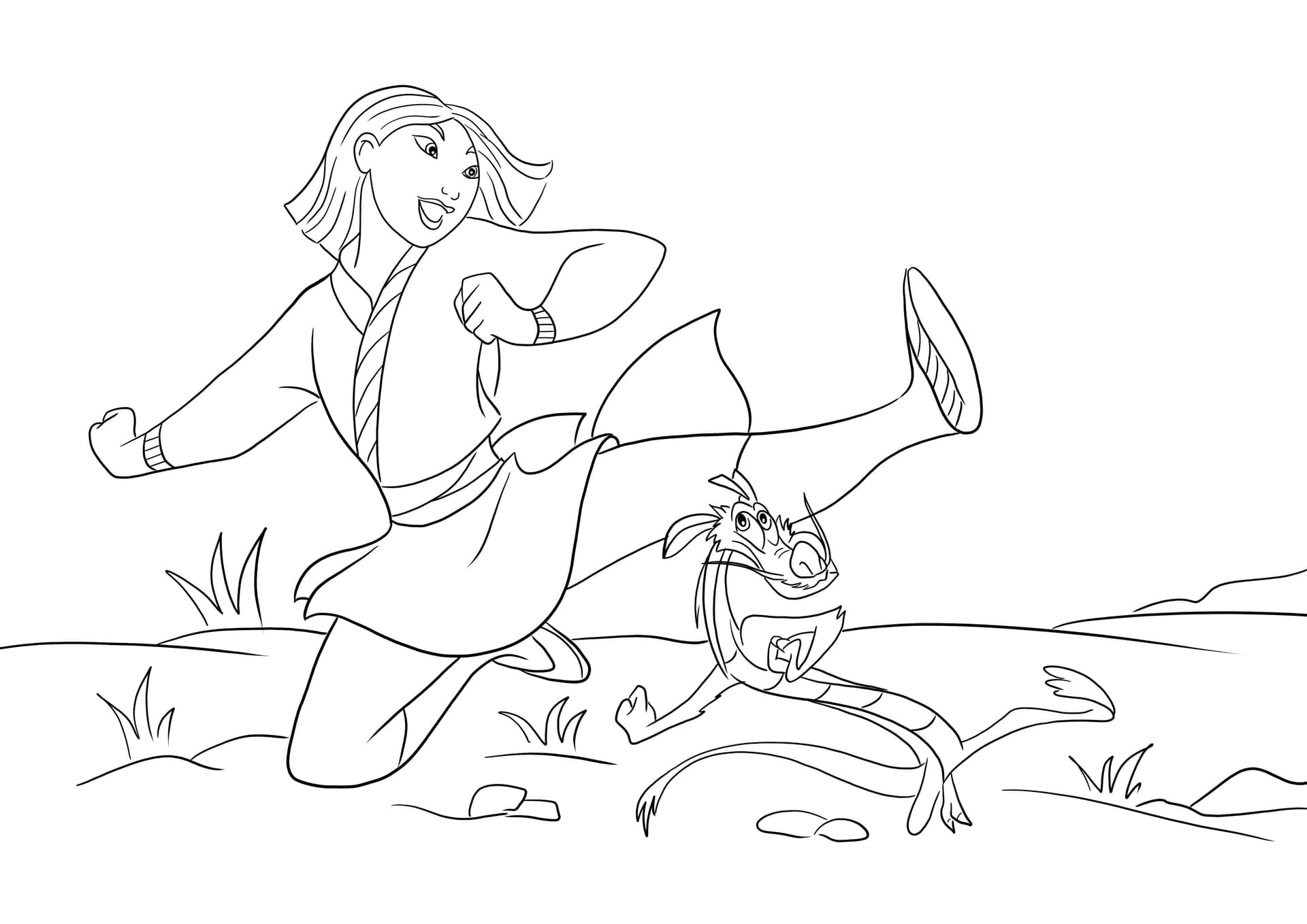 Fa Mulan and Mushu dancing