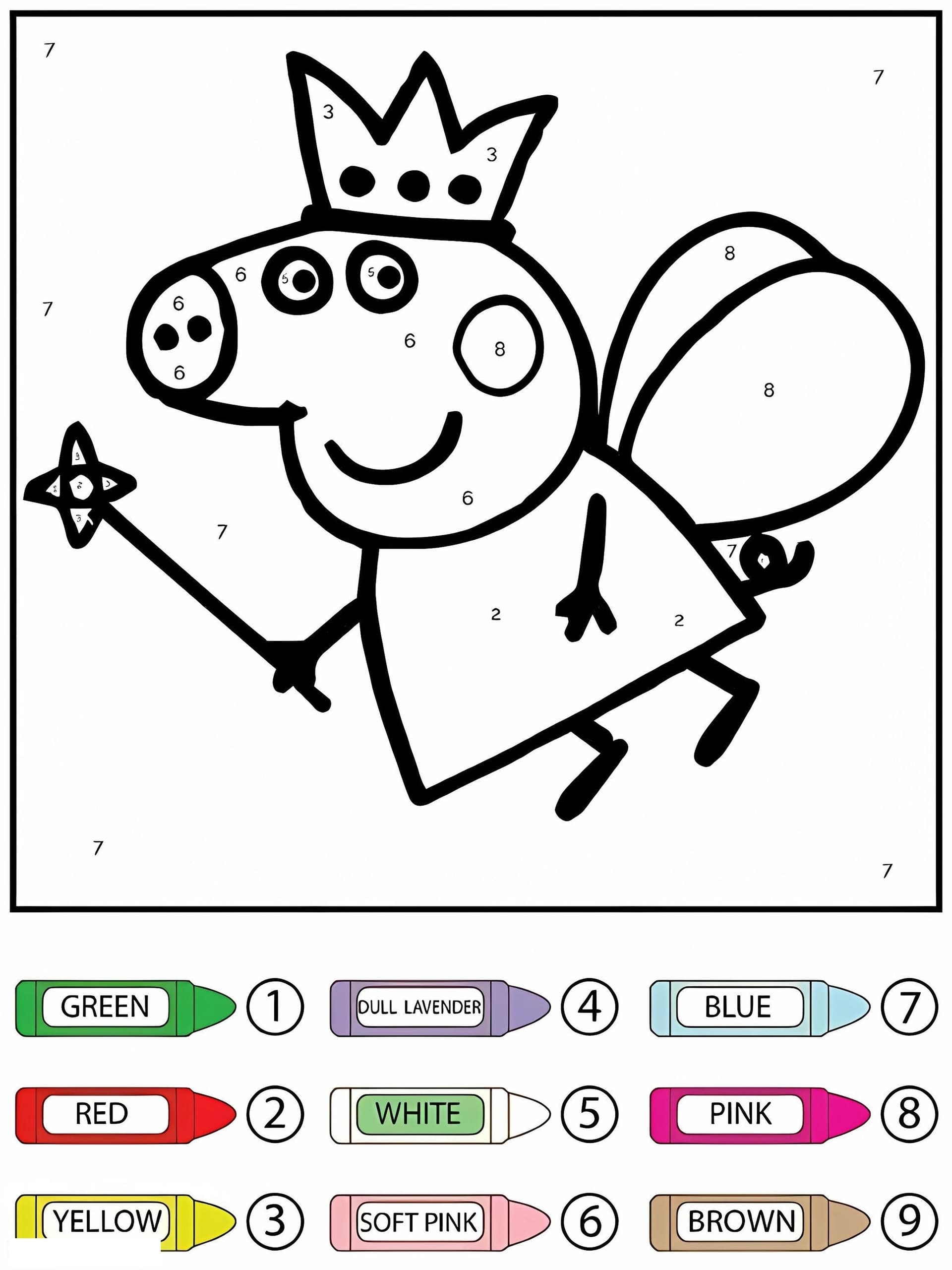 Flying Queen Pappa Pig Color By Number Page