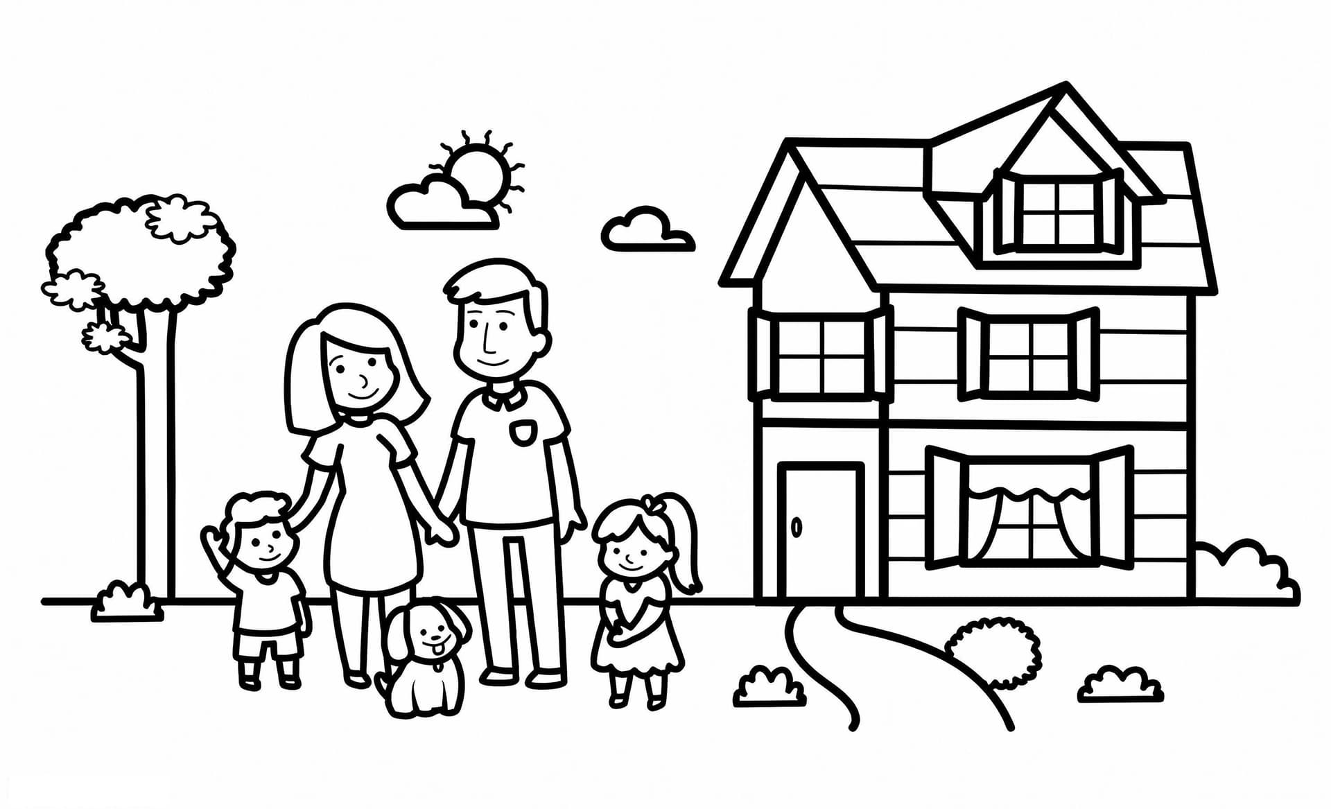 Cute Family With House