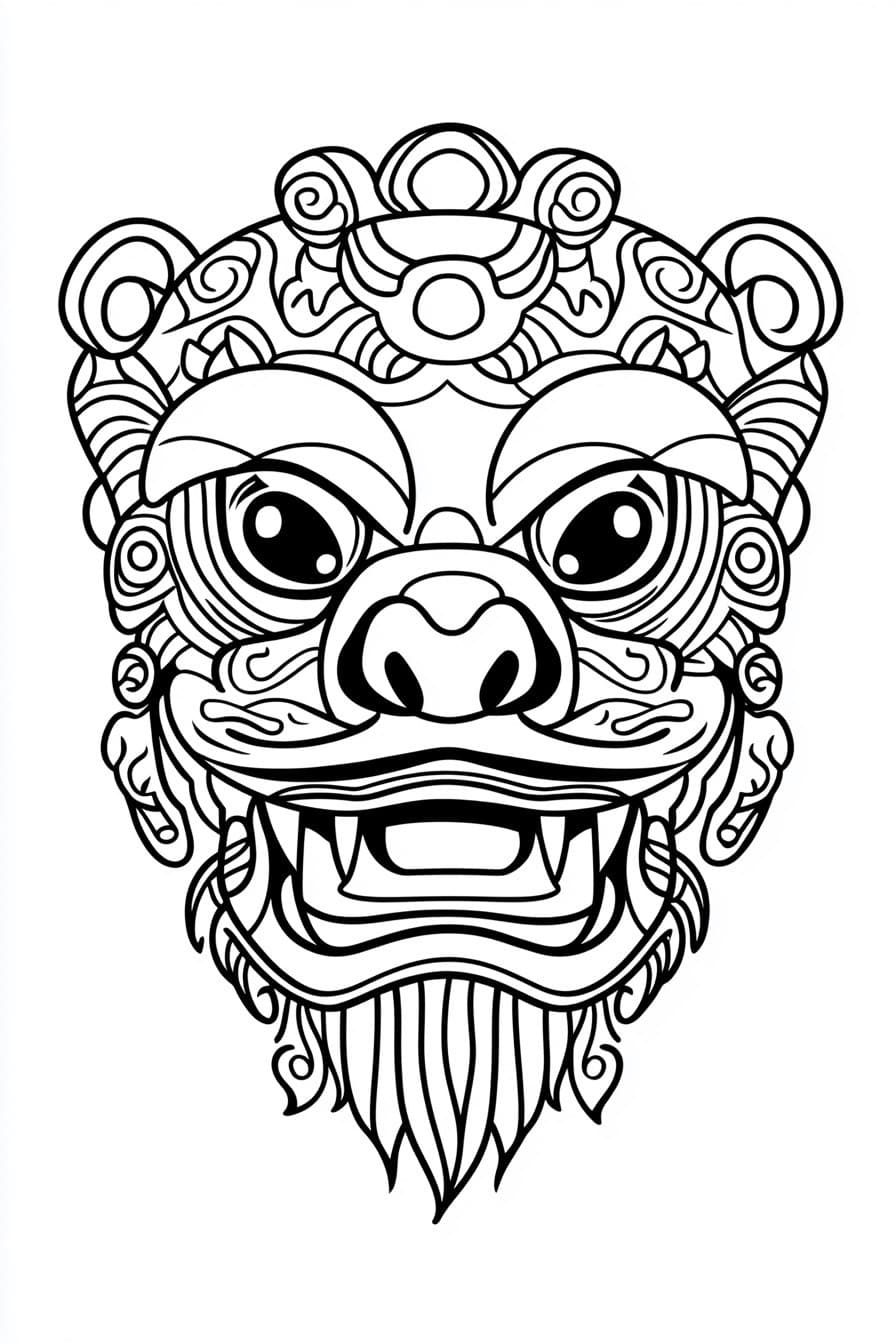 Lion dance head coloring page