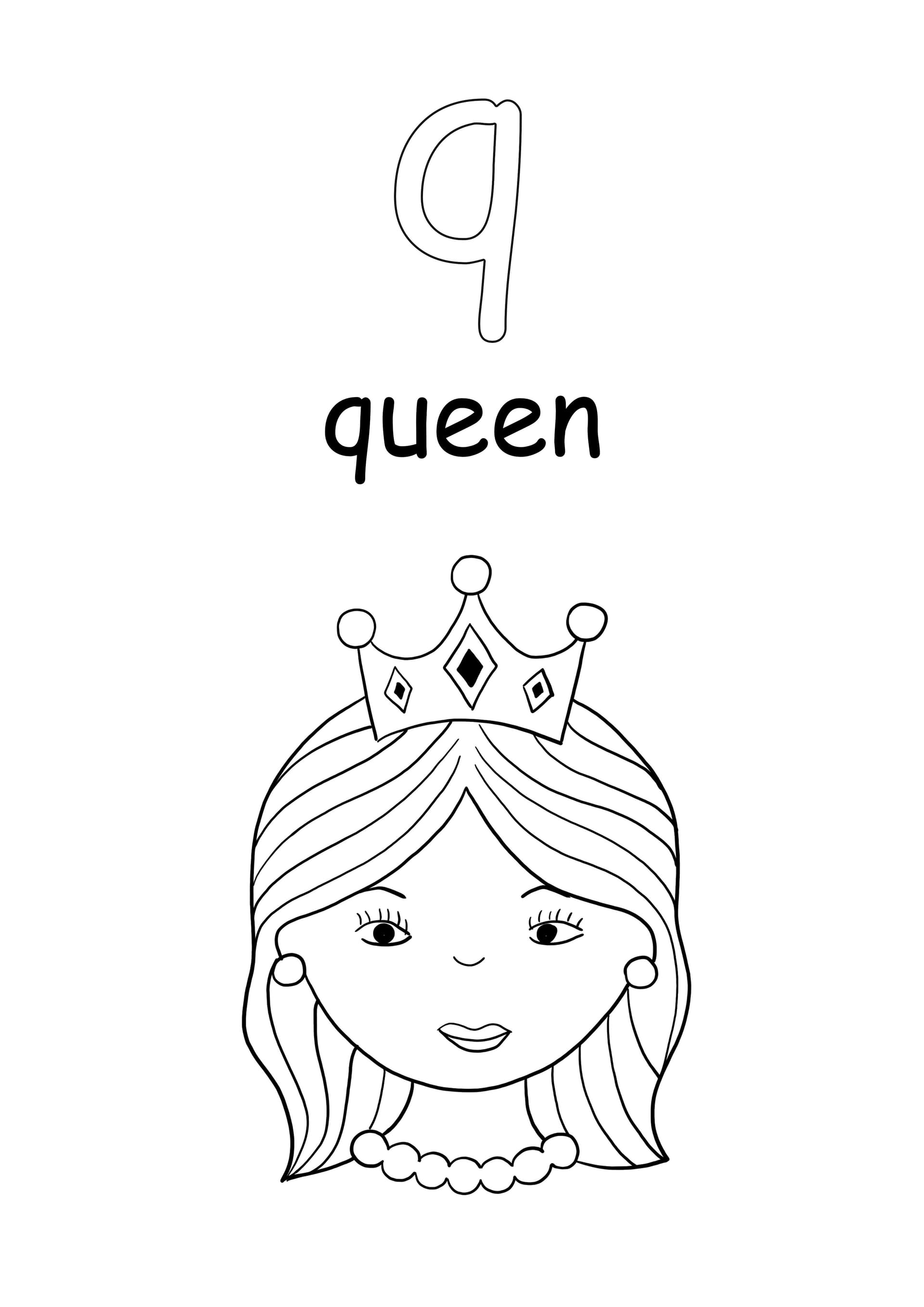 Lowercase word queen and letter q