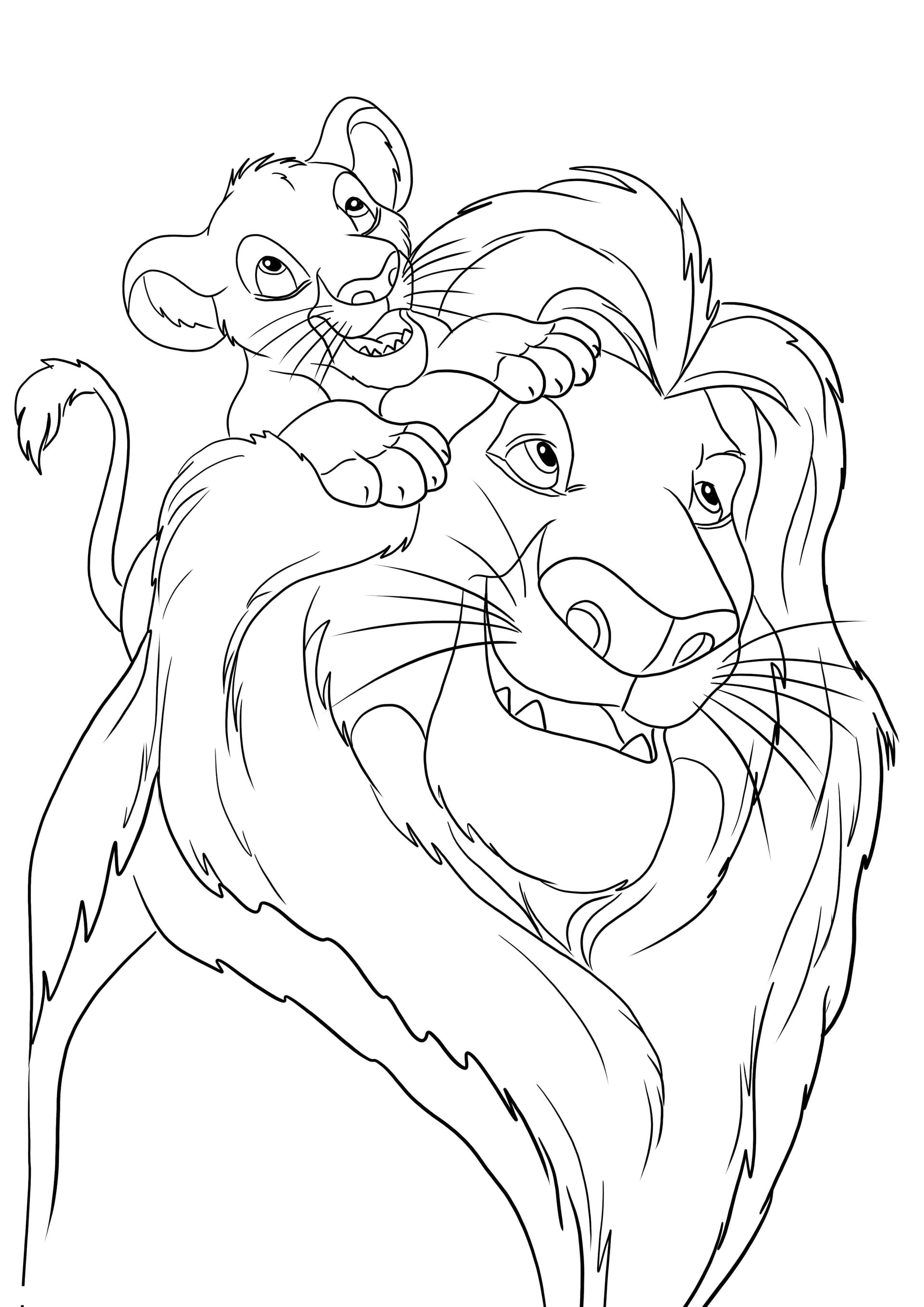 Simba climbing on Mufasa's back