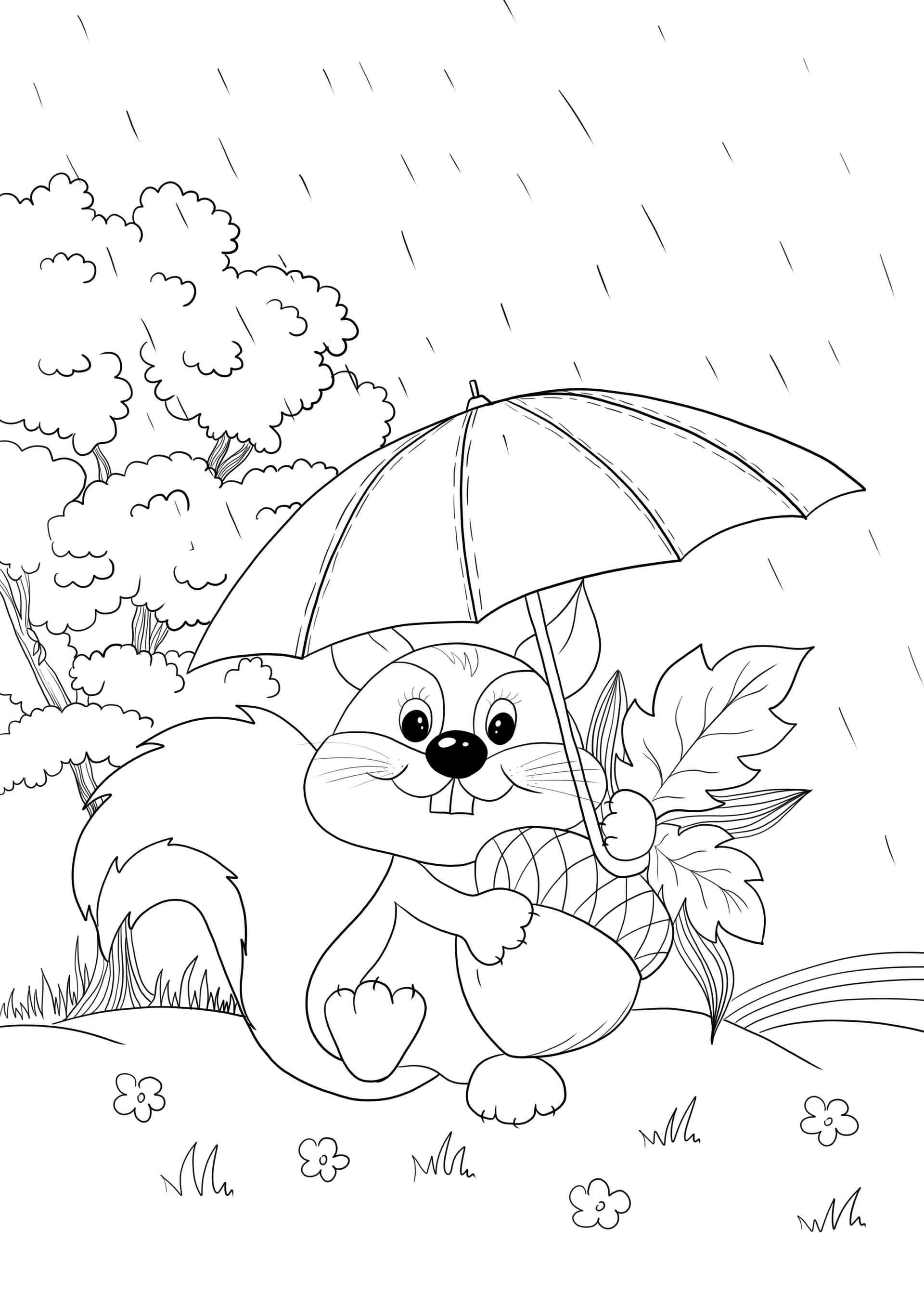 Squirrel under an umbrella