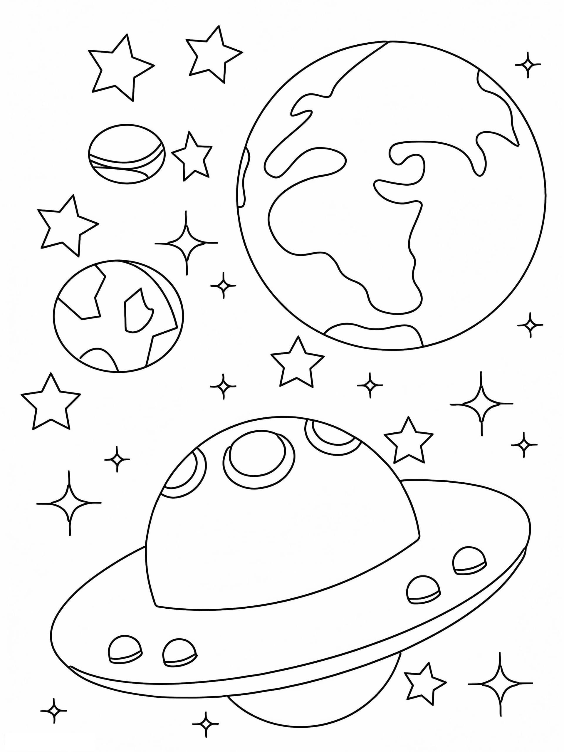 Stars Planets And Spaceship In Space