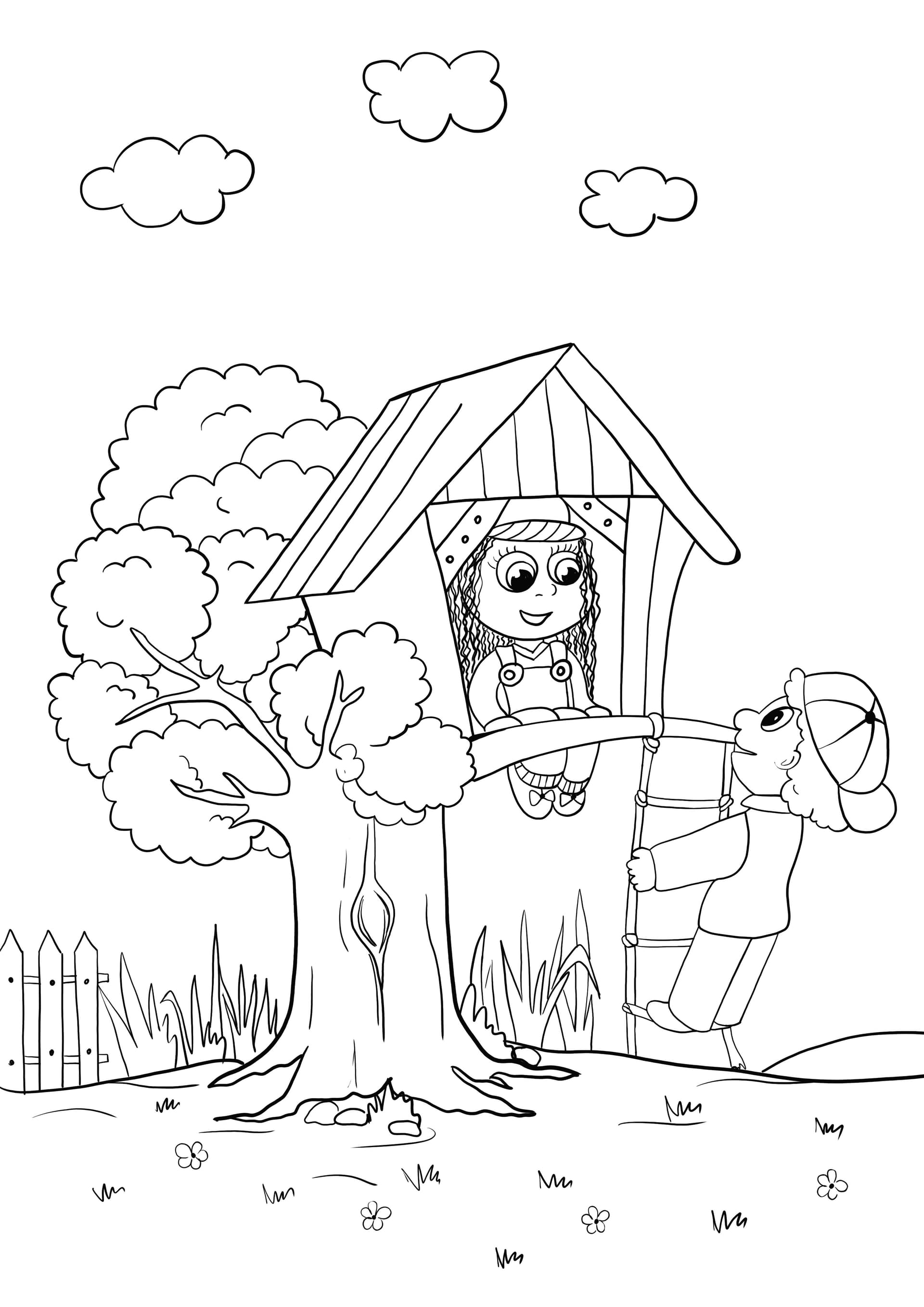 children and summer treehouse
