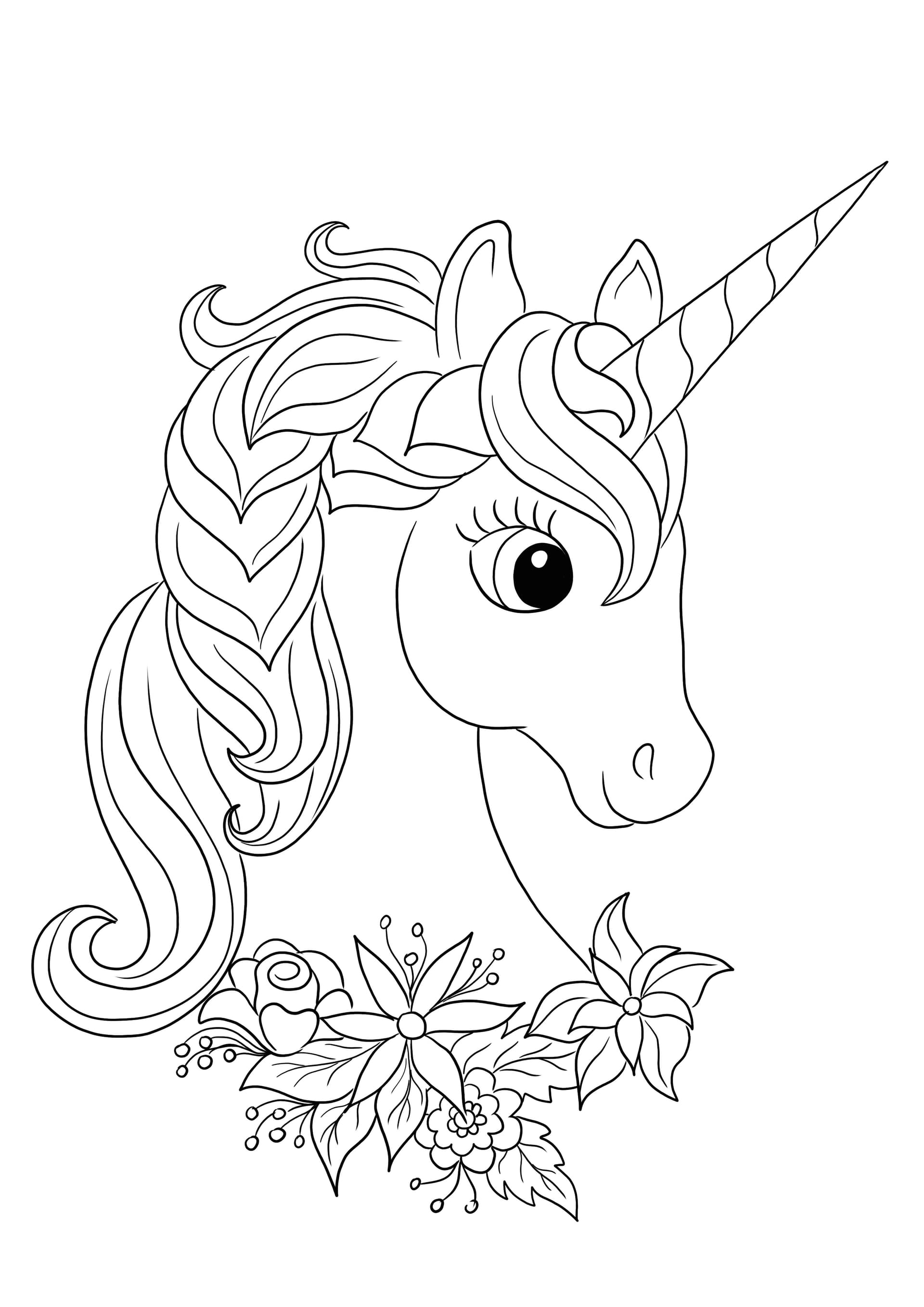 Unicorn with flowers and big eyes