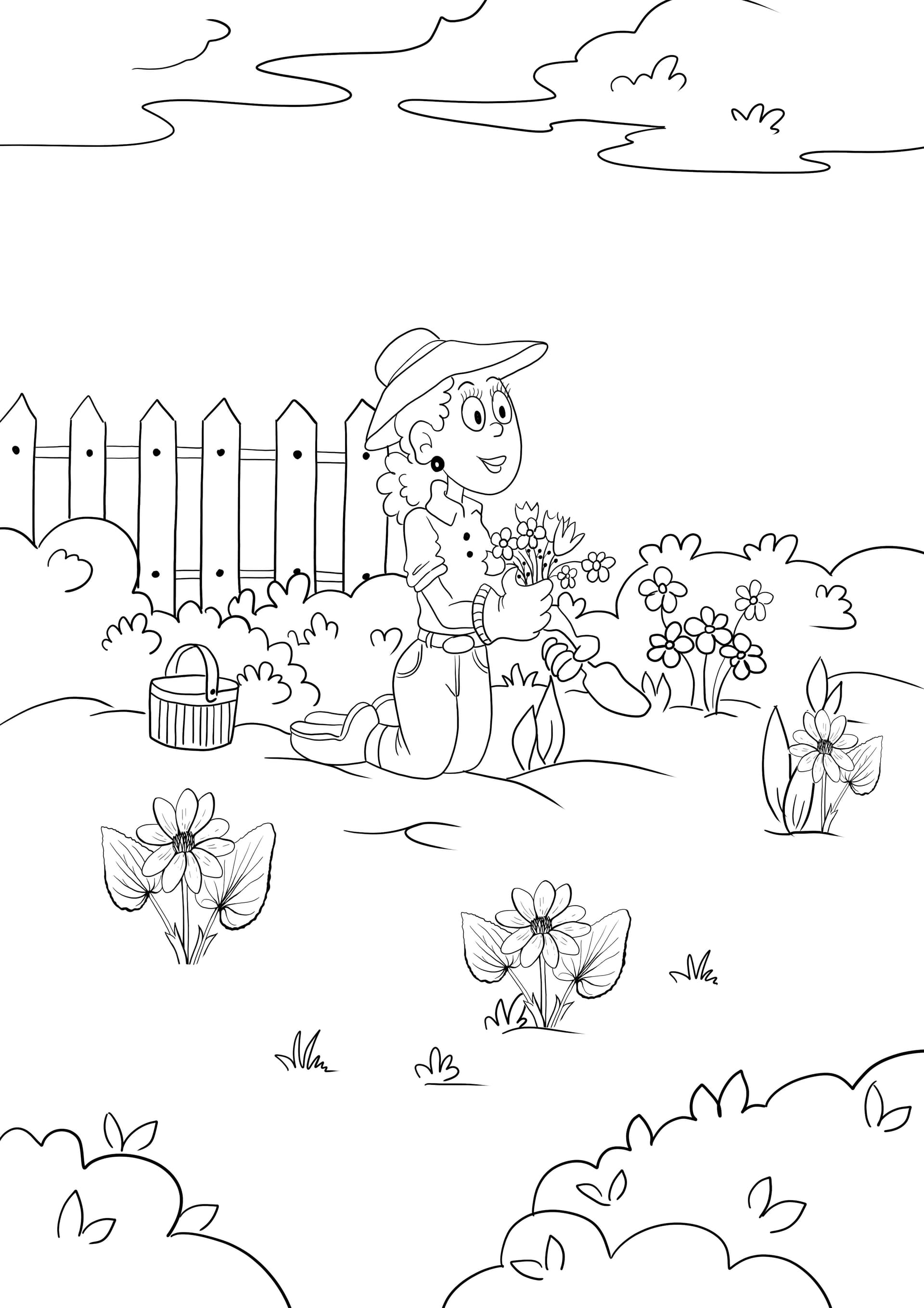 Woman and garden flowers