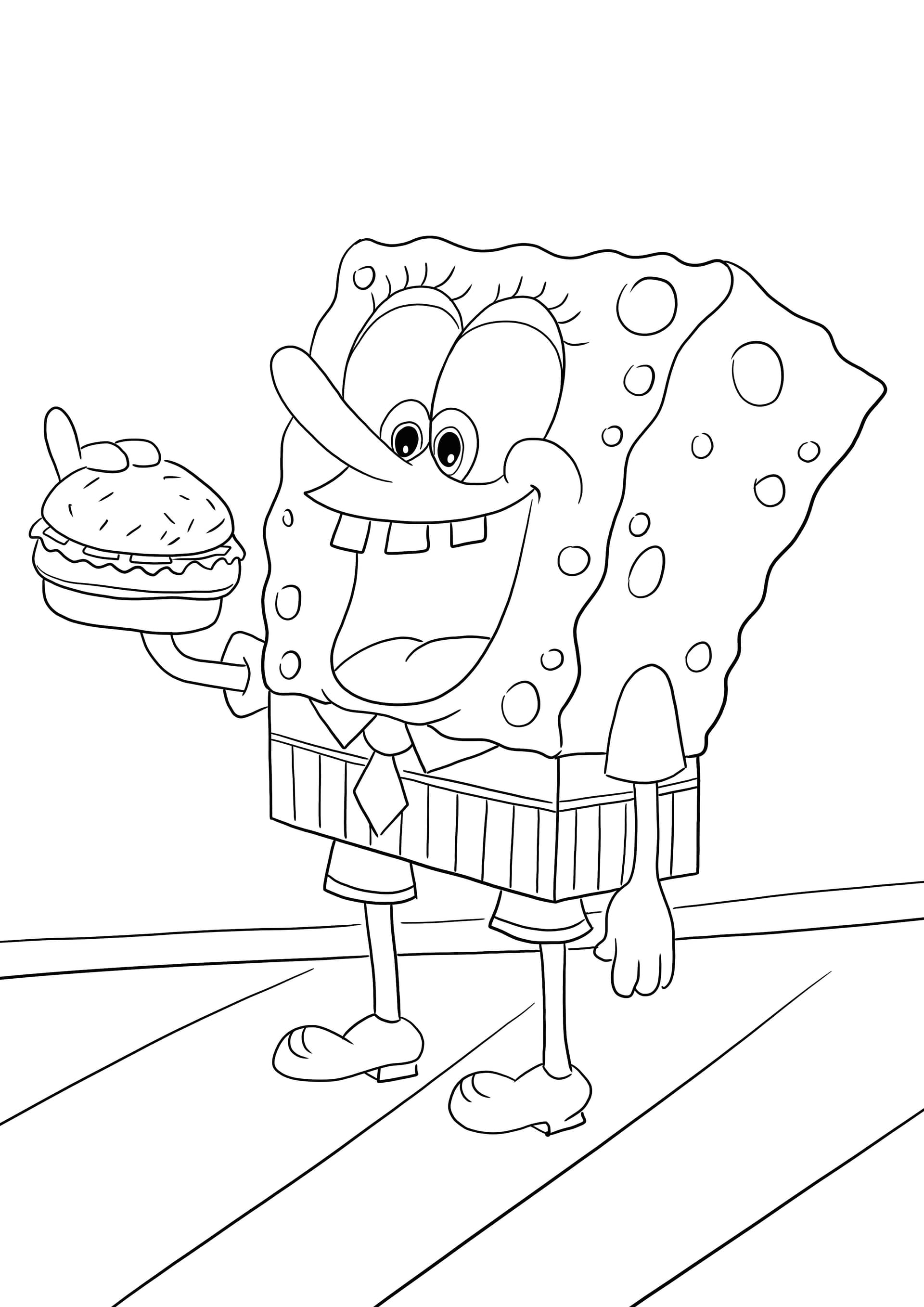 Sponge Bob eating a hamburger