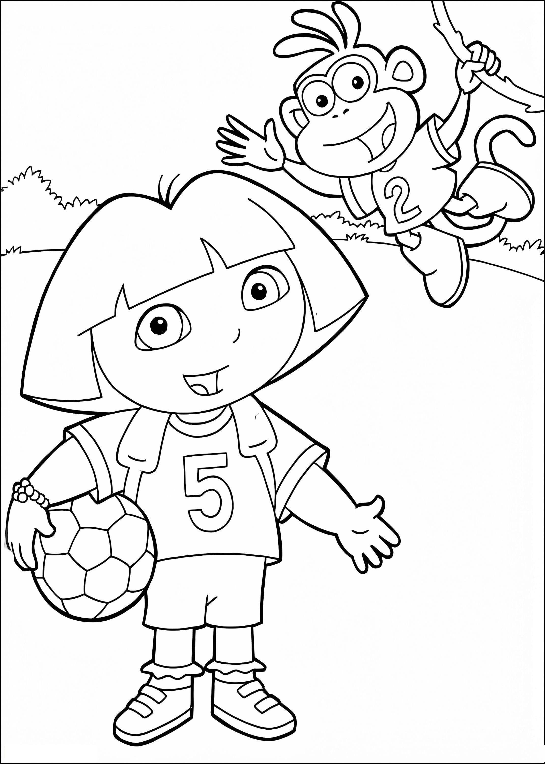 Botas y Dora jugando fútbol