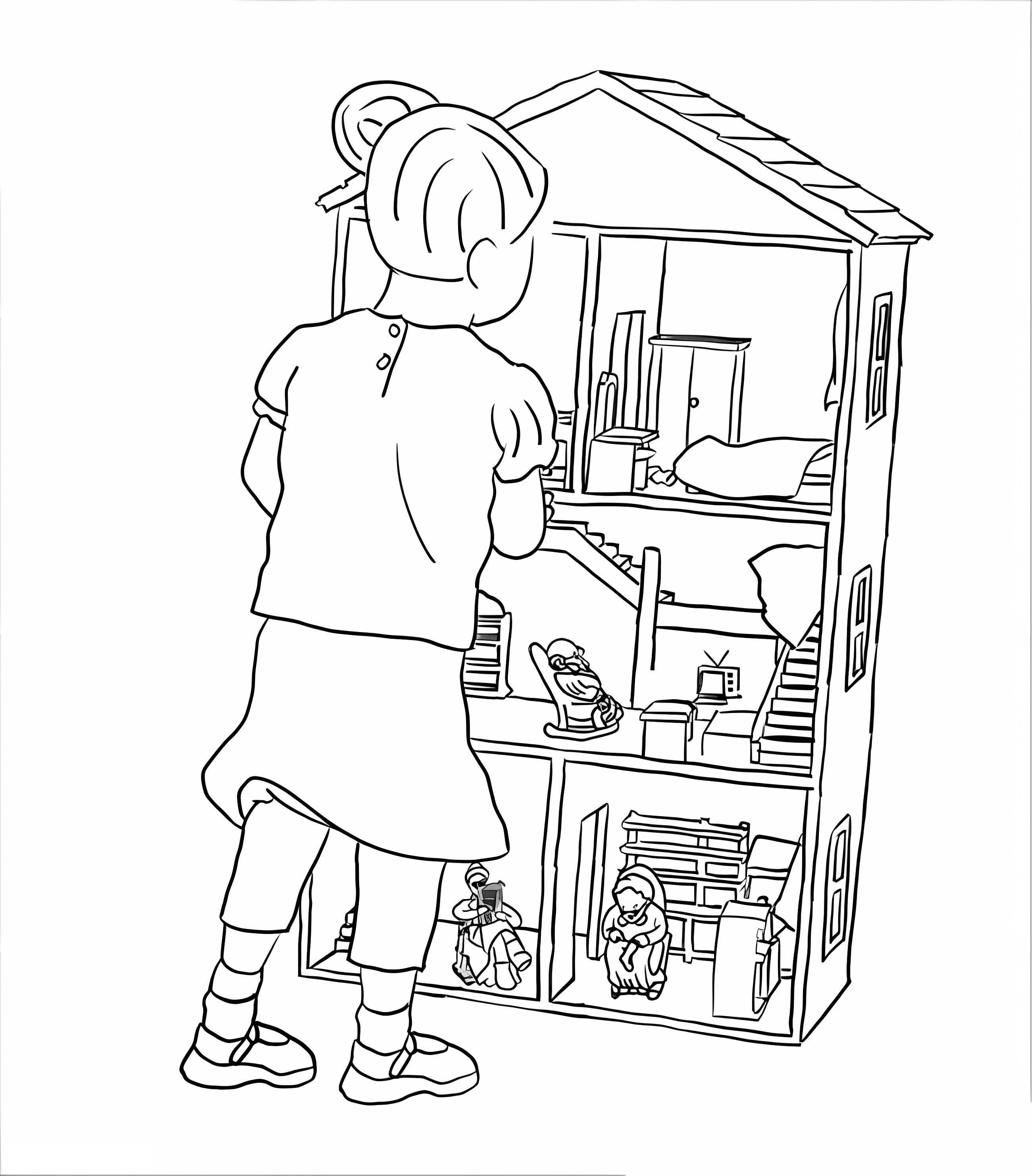 Niña con casa de muñecas