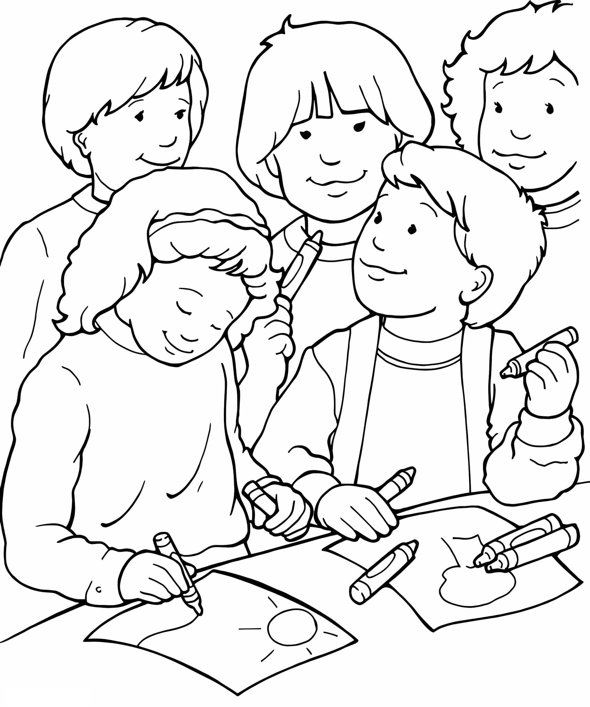 Three Friends Drawing Pictures
