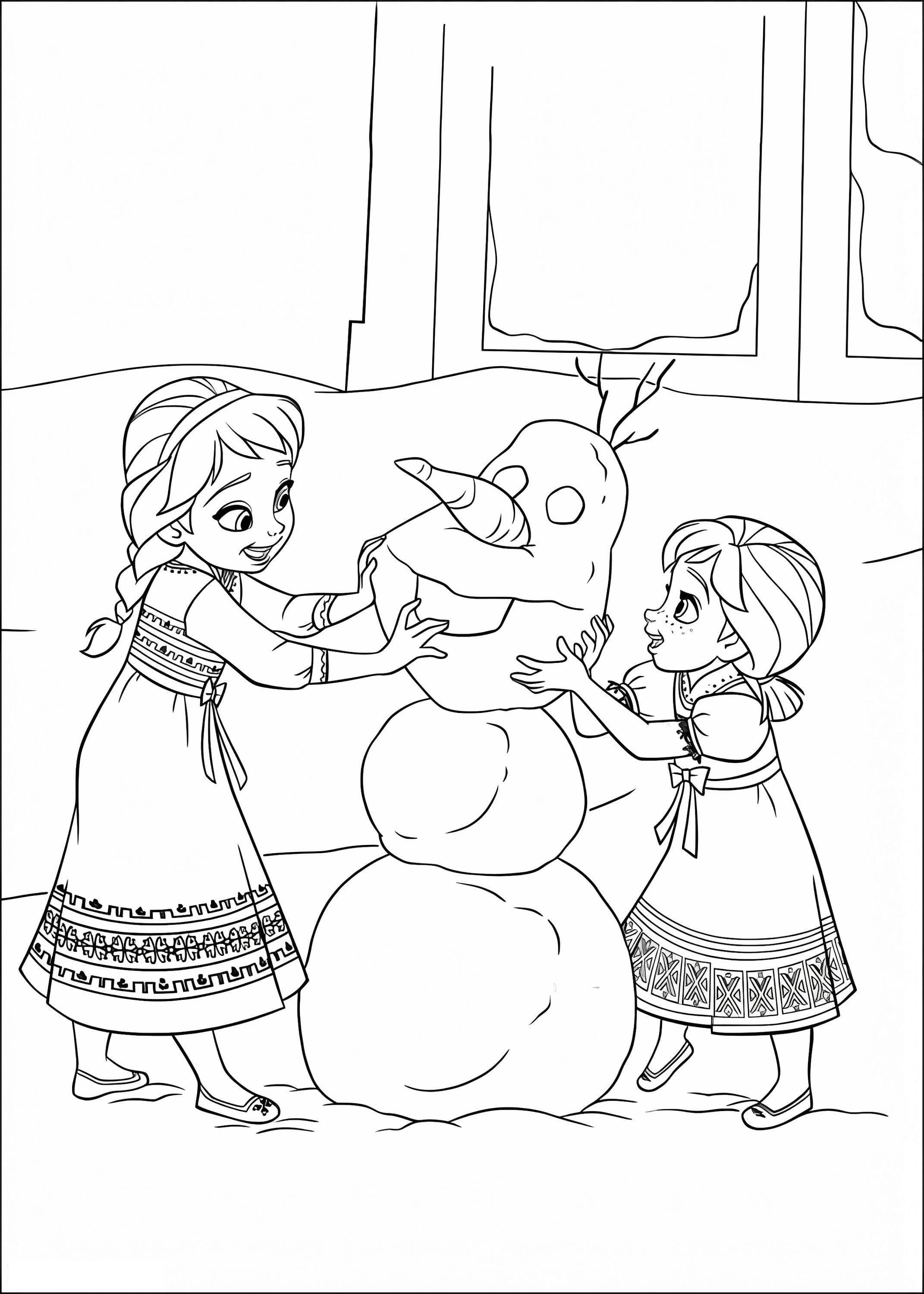 Elsa y Anna Construyendo A Olaf