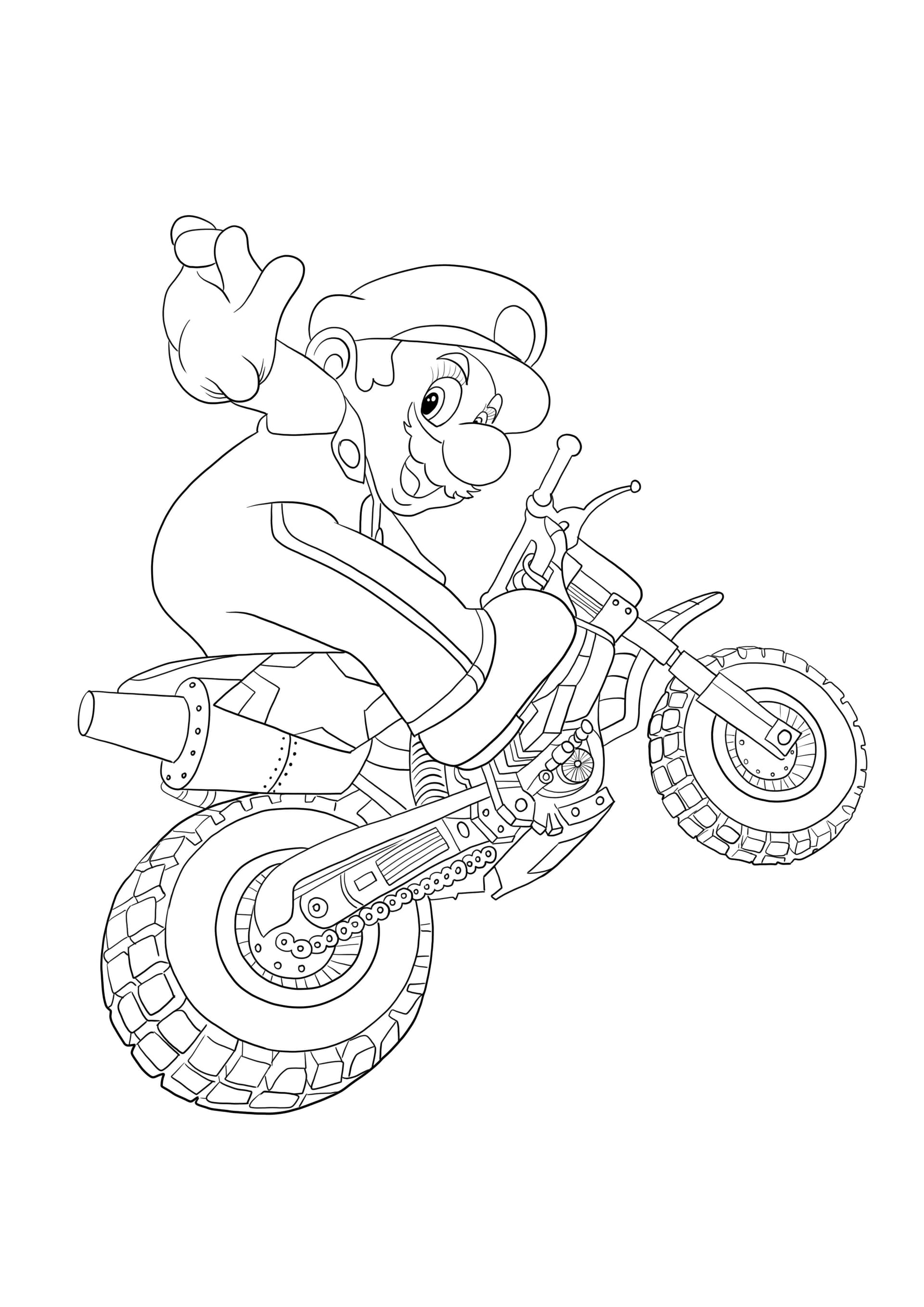 Mario rides a motorbike